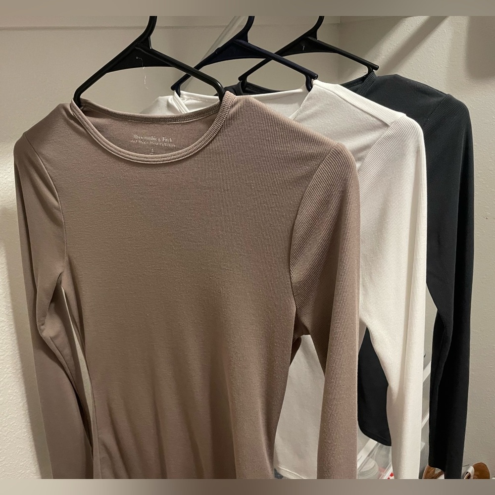 3 Abercrombie Modal-Blend Collection Ribbed Long Sleeve Shirts